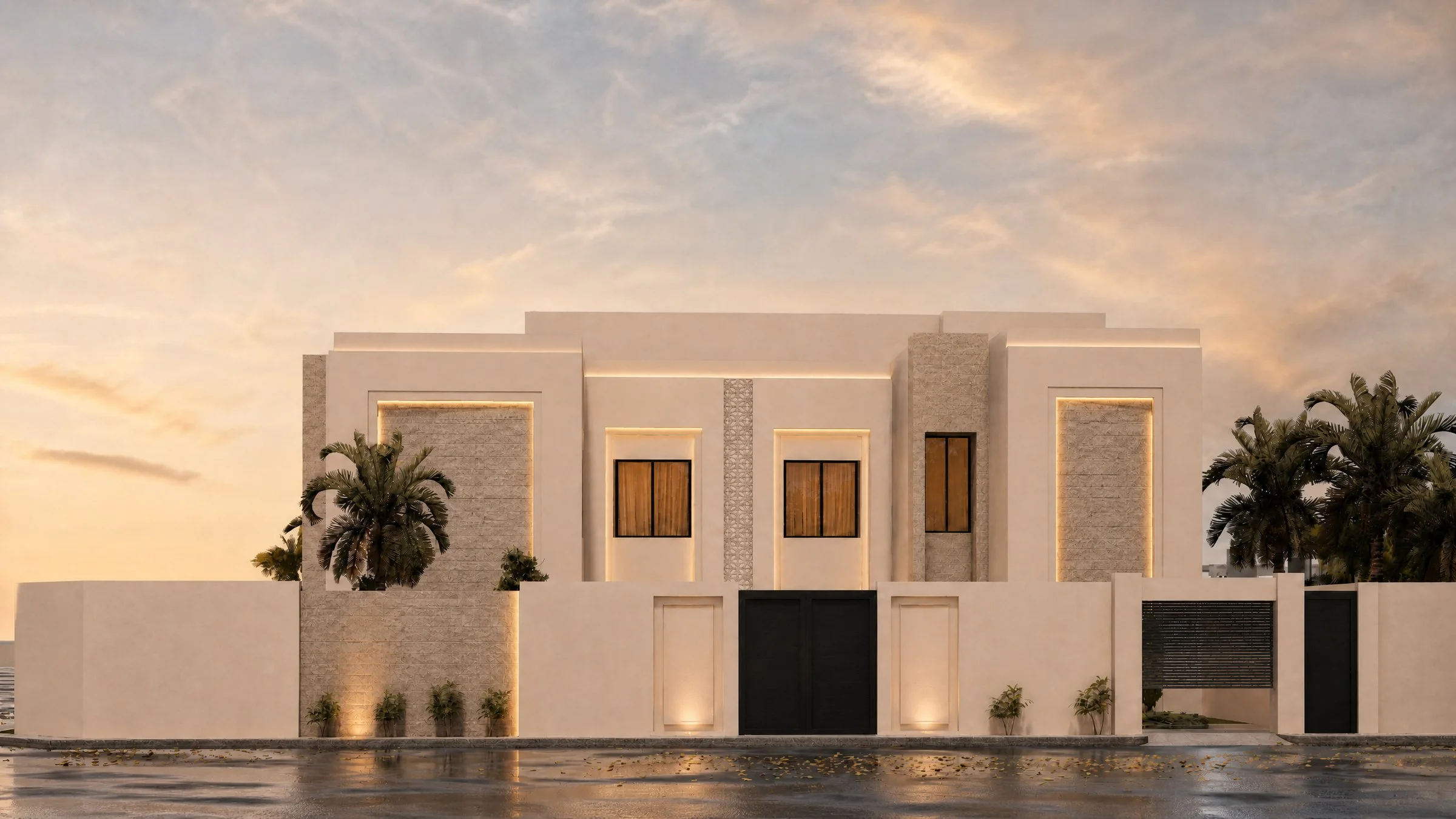 فيلا سكنية، حي الفيصلية — الواجهة عند الغروب
