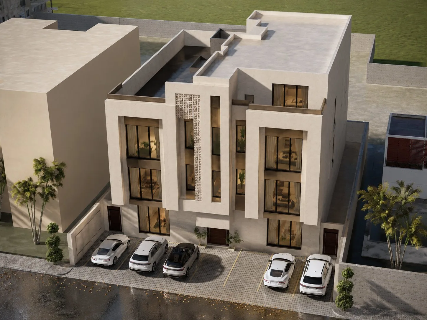عمارة سكنية، حي هجر — منظور جوي