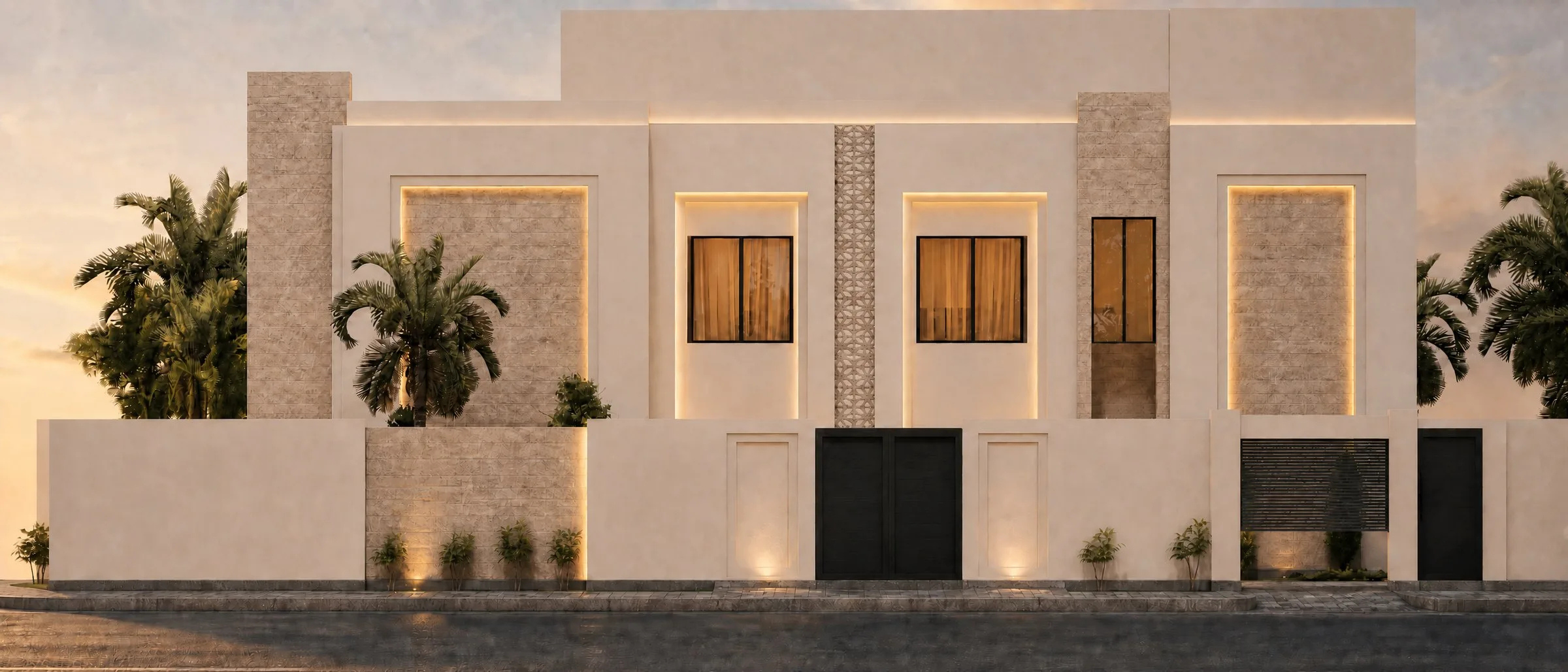 فيلا سكنية، حي الفيصلية — الواجهة مساءً