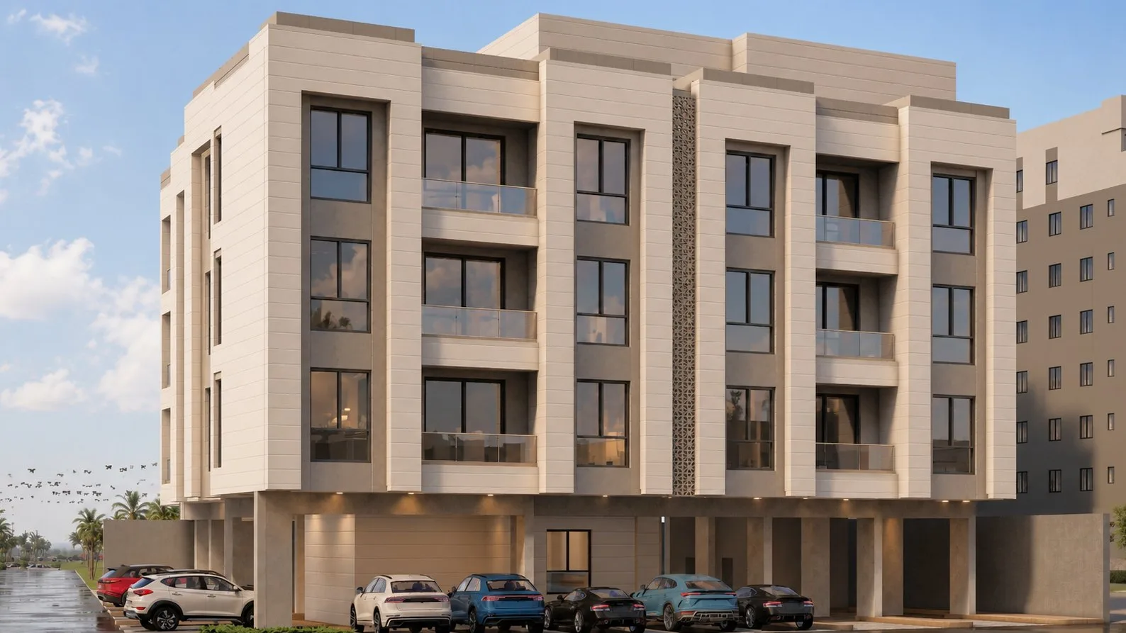 عمارة سكنية، حي هجر 2 — منظور من الشارع