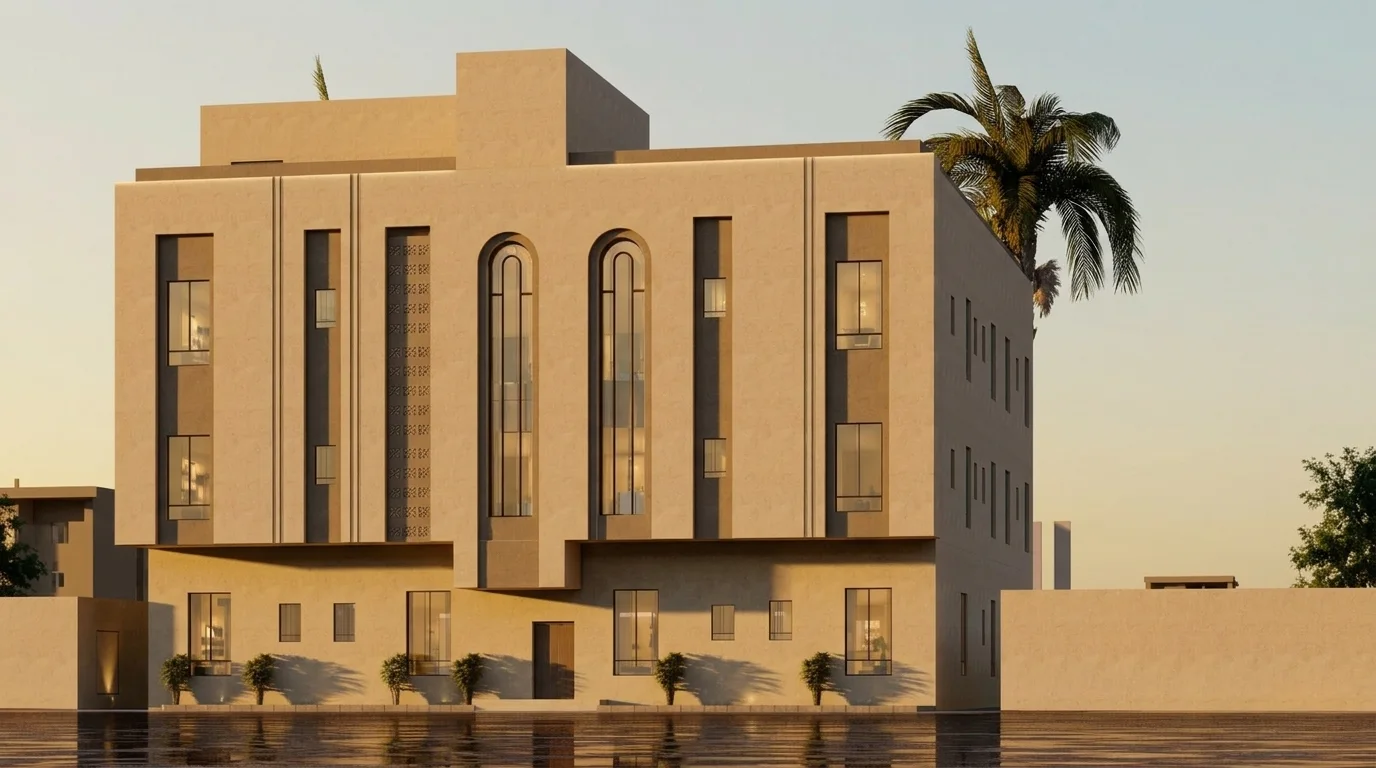 عمارة سكنية، حي الأثير — الواجهة نهاراً